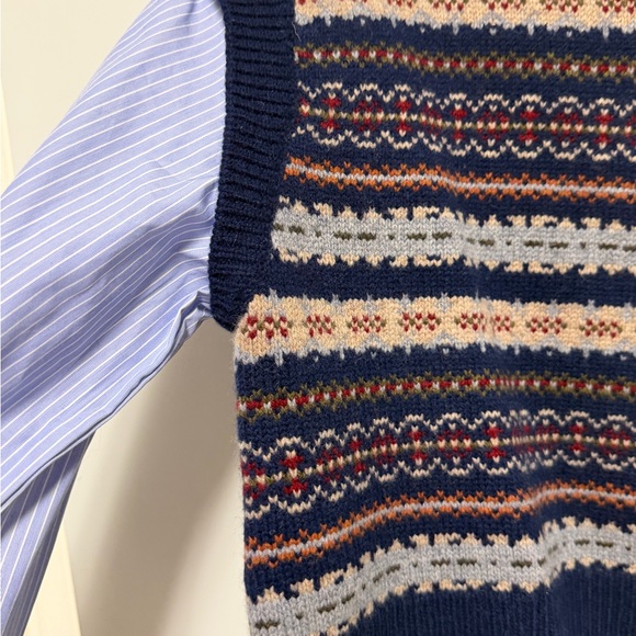 Sea New York Navy Knit Vest with Striped Sleeves - Picture 3 of 5